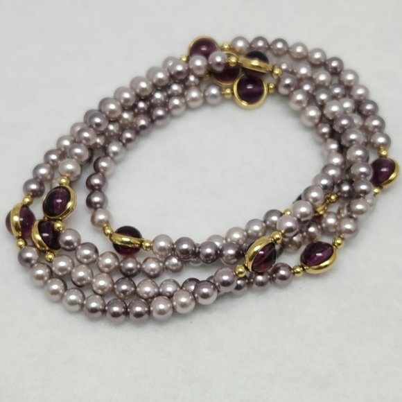 2 Purple Beaded Necklace #285 - Picture 10 of 12